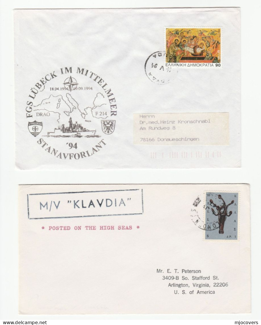 SHIPS 2  Greece COVERS MV KLAVDIA & Navy LUBECK Mailed On Board SHIP Cover 1960s-90s - Covers & Documents
