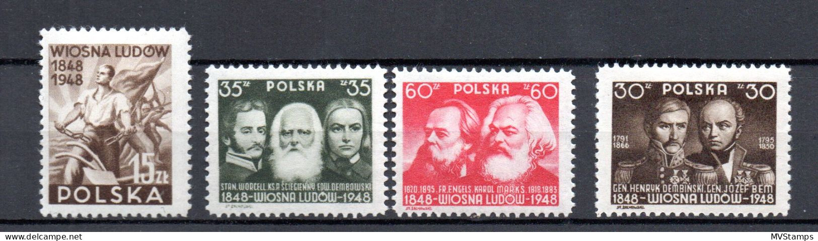 Poland 1948 Old Set Revolution/Marx Stamps (Michel 497/500) MLH - Neufs