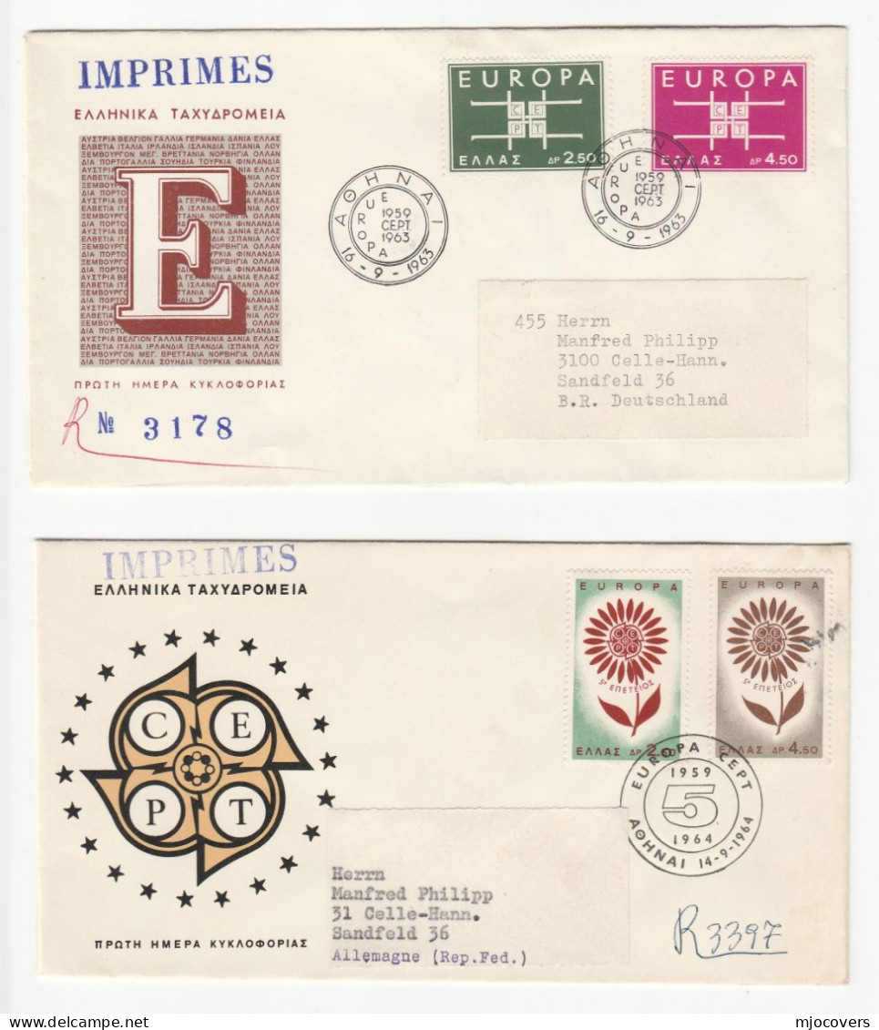 Registered 1963 & 1964 Greece EUROPA FDCs To Germany Cover Fdc Stamps - 1963