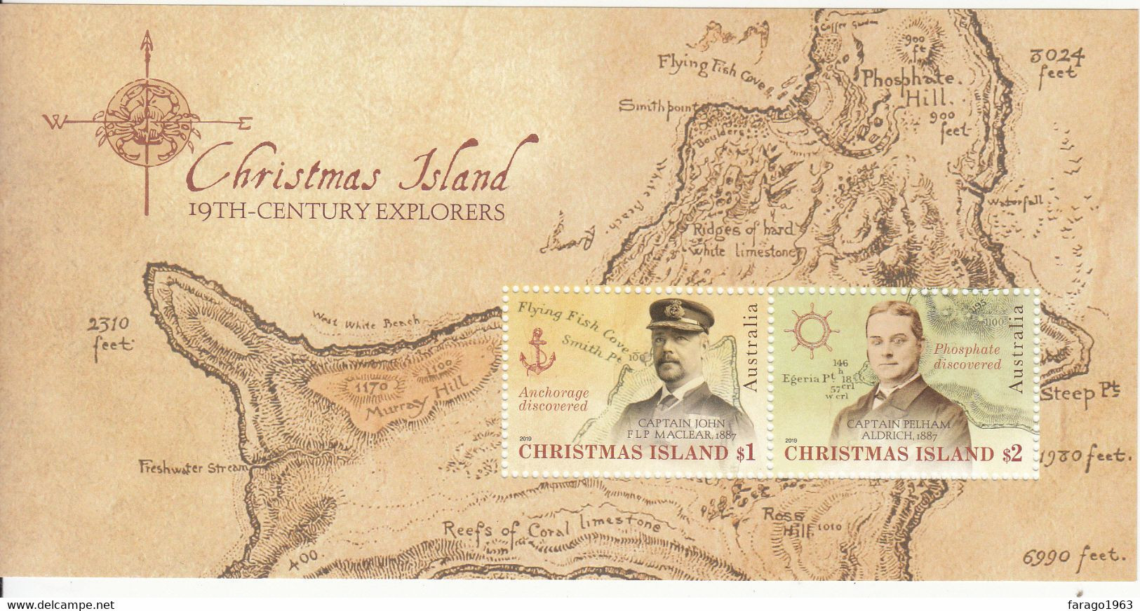 2019 Christmas Island Explorers Maps Souvenir Sheet  MNH @ BELOW FACE VALUE - Christmas Island