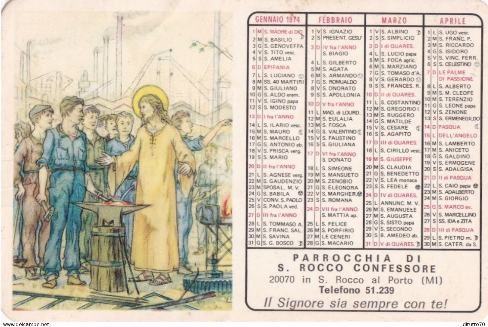 Calendarietto - Parrocchia Di S.rocco Confessore- In S.rocco Al Porto - Milano - Anno 1974 - Tamaño Pequeño : 1971-80