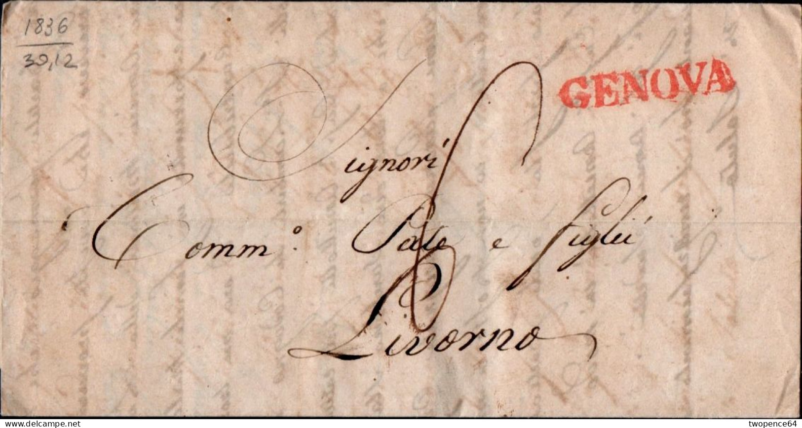 633 - LETTERA PREFILATELICA DA GENOVA A LIVORNO 1836 - ...-1850 Préphilatélie