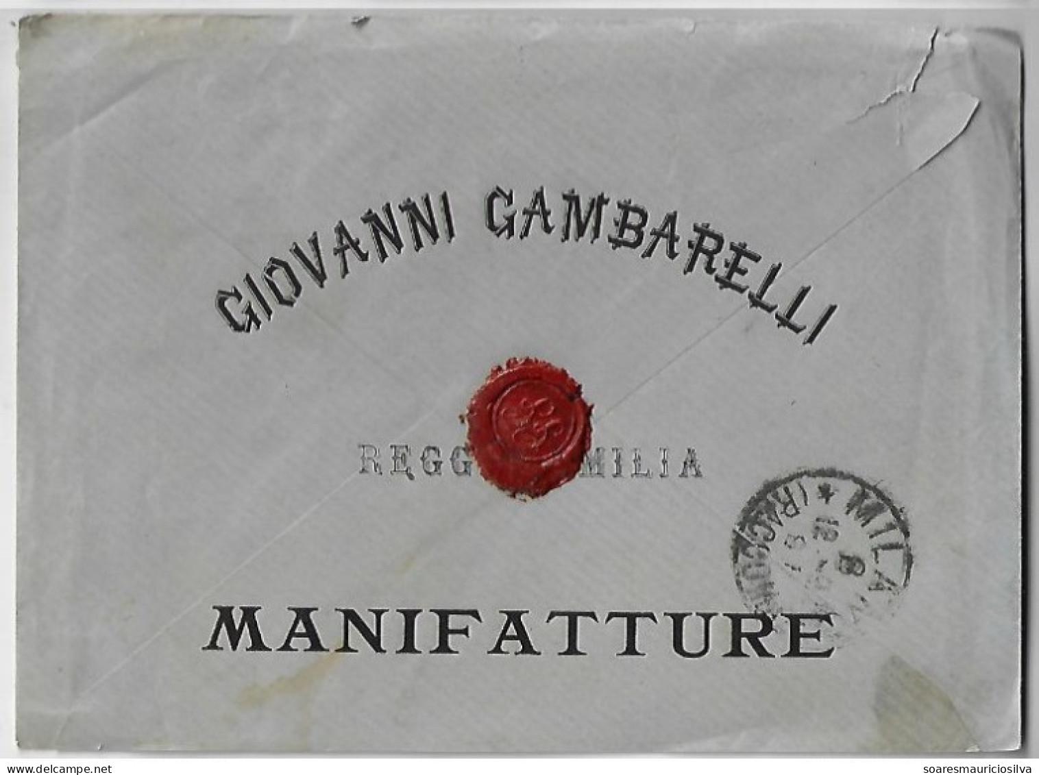 Italy 1892 Registered Cover Reggio Emilia To Milan Stamp King Umberto I 45 Cents Giovanni Gambarelli Factory GG Wax Seal - Marcophilia