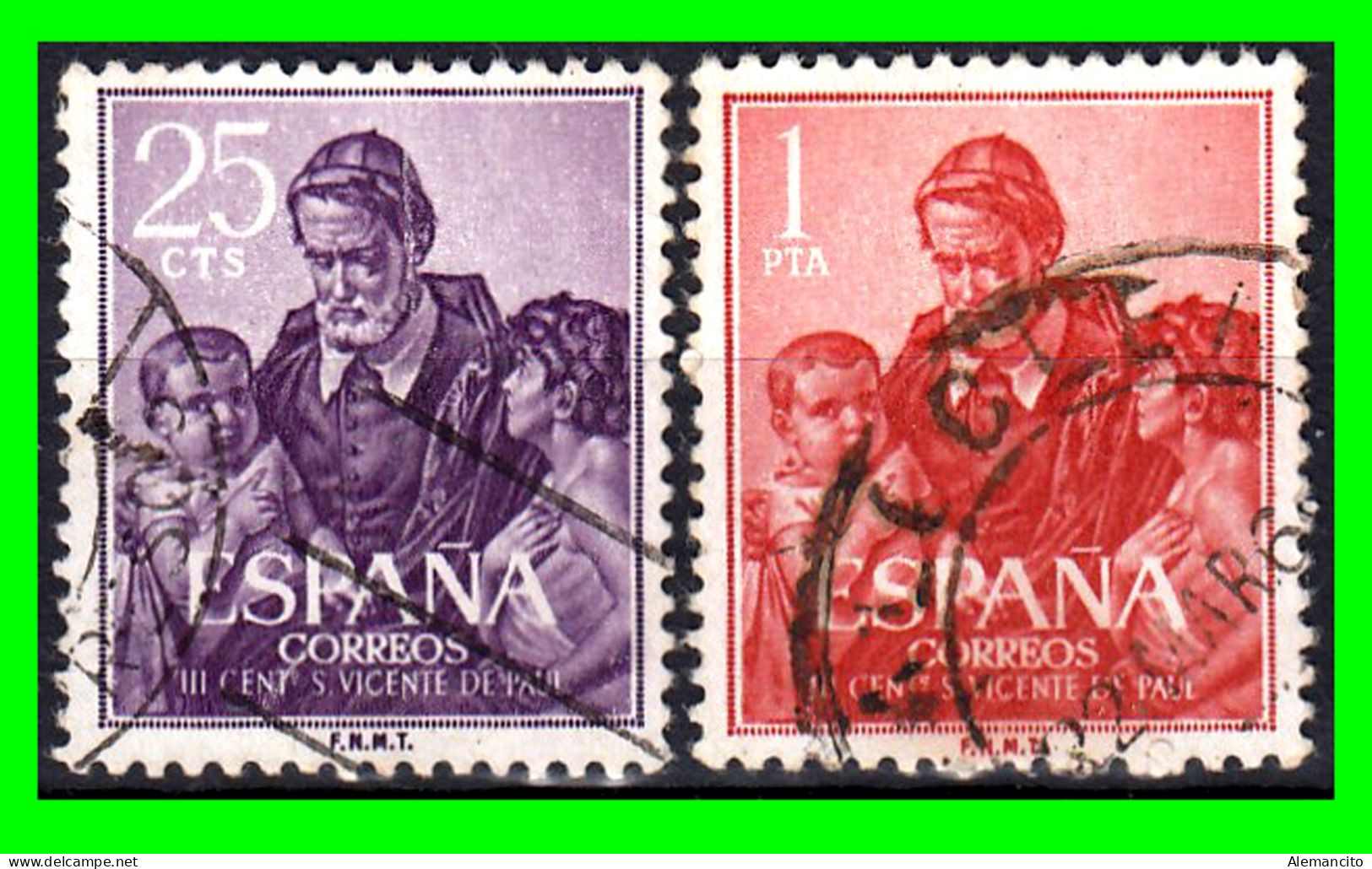 ESPAÑA SELLOS AÑO 1960  - Lll CENTENARIO DE LA MUERTE DE SAN VICENTE DE PAÚL  - SERIE - Gebruikt