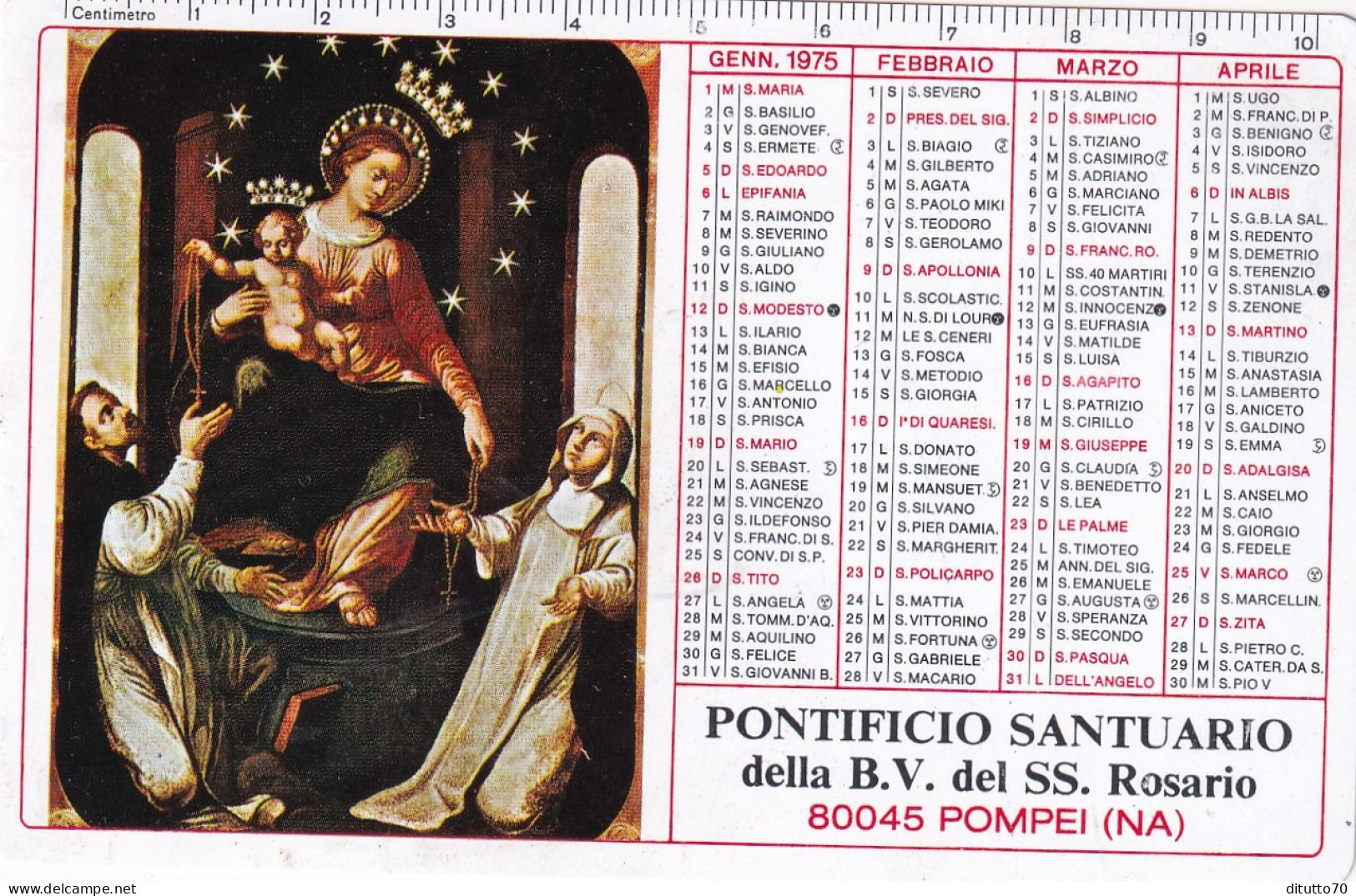 Calendarietto - Pontificio Santuario Della B.v. Del Ss.rosario - Pompei - Napoli - Anno 1975 - Klein Formaat: 1971-80