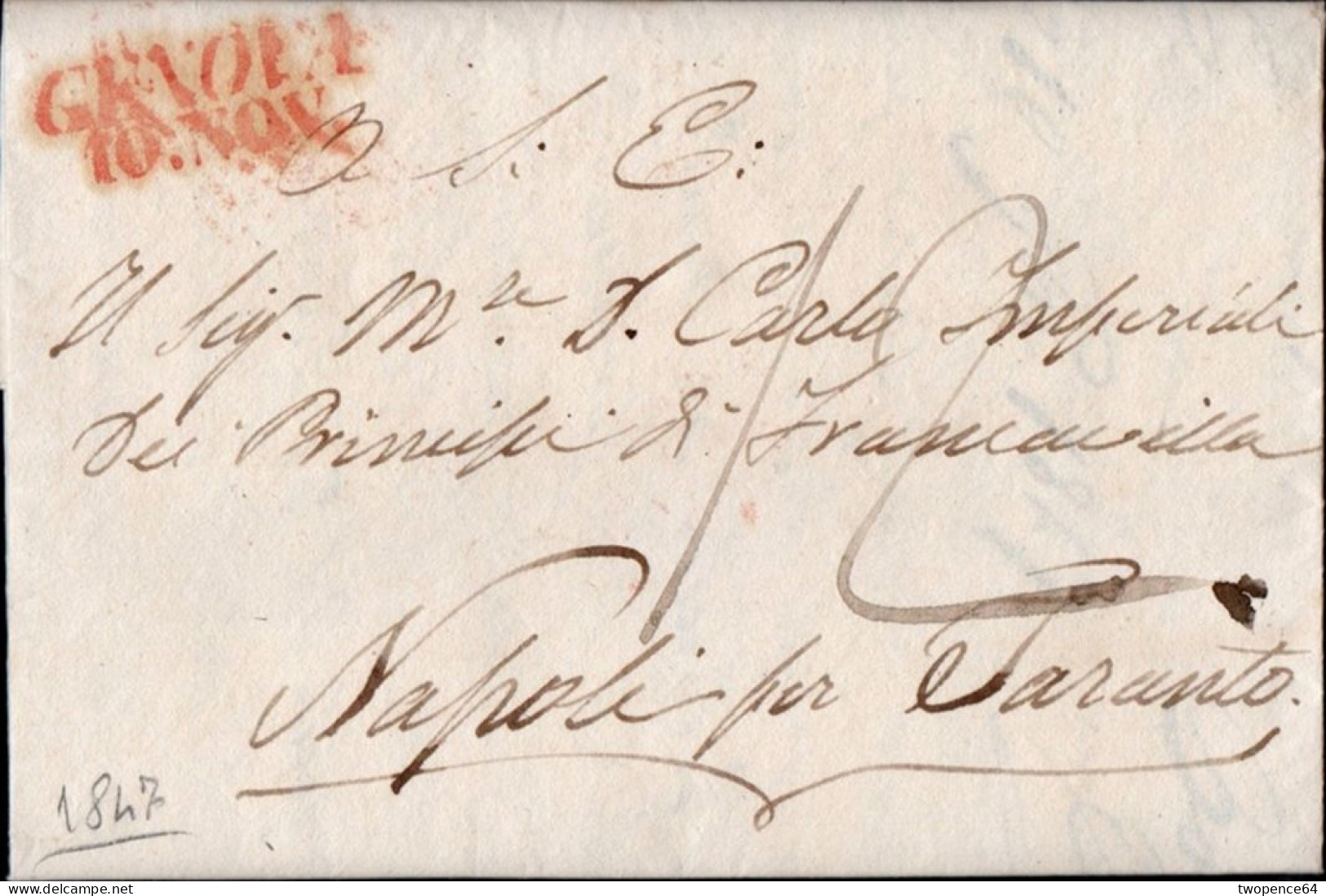 635 - LETTERA PREFILATELICA DA GENOVA A TARANTO 1847 - 1. ...-1850 Prephilately