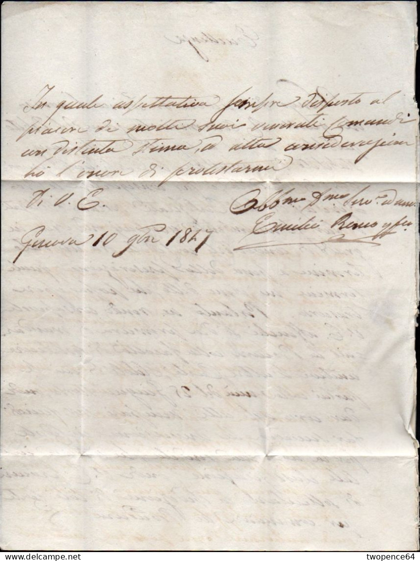 635 - LETTERA PREFILATELICA DA GENOVA A TARANTO 1847 - ...-1850 Préphilatélie