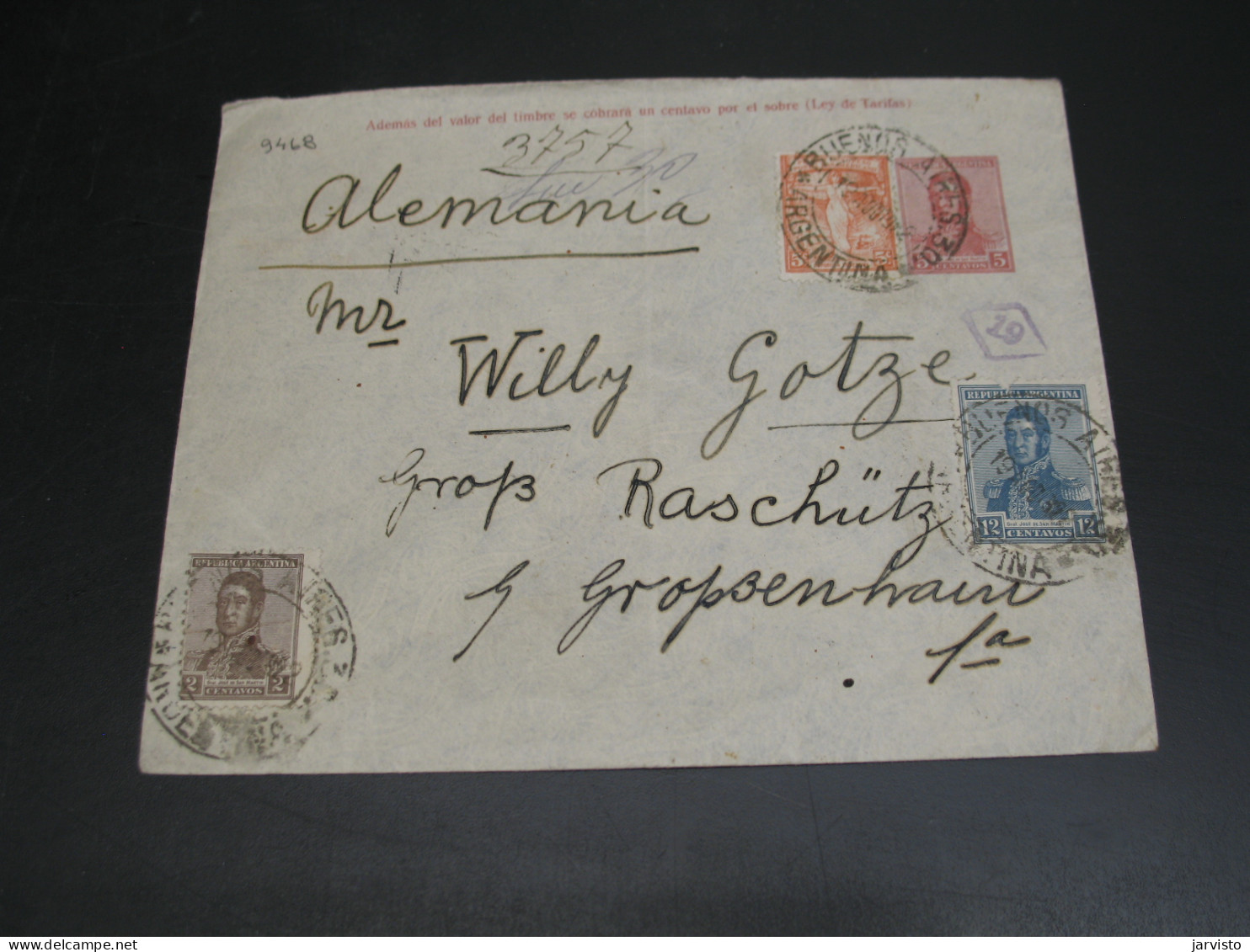 Argentina 1922 Registered Stationery Cover To Germany Fold 12c Fault *9468 - Sonstige & Ohne Zuordnung