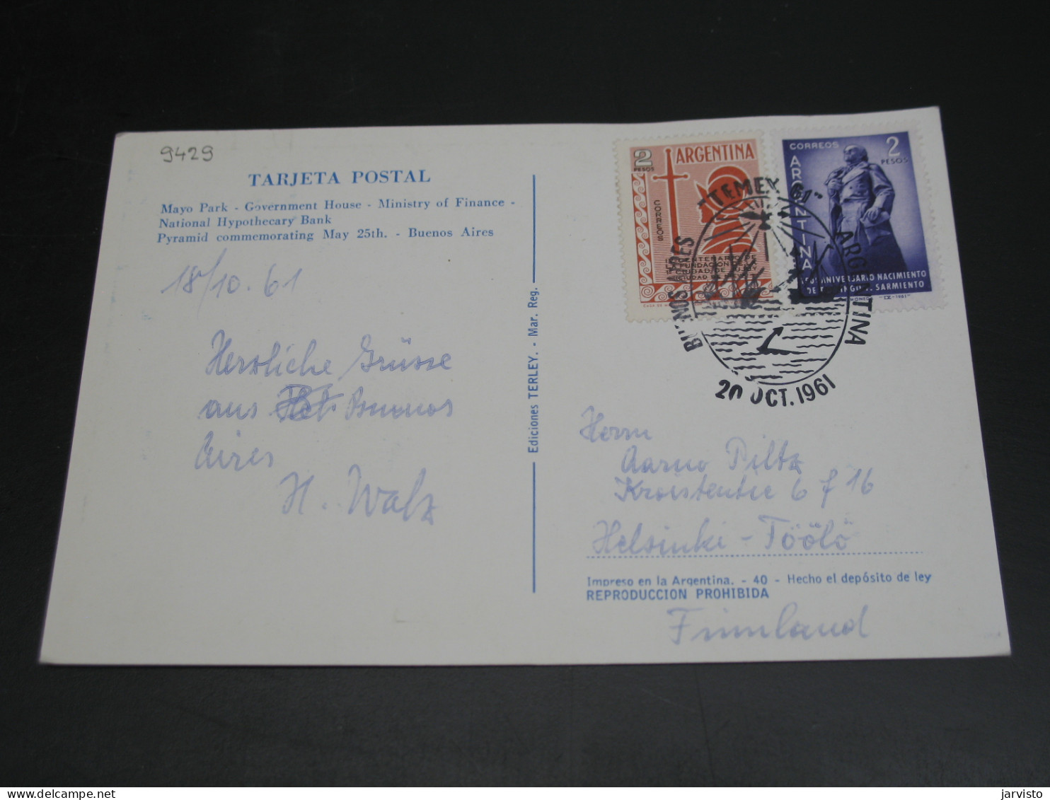 Argentina 1961 Post Card To Finland *9429 - Sonstige & Ohne Zuordnung
