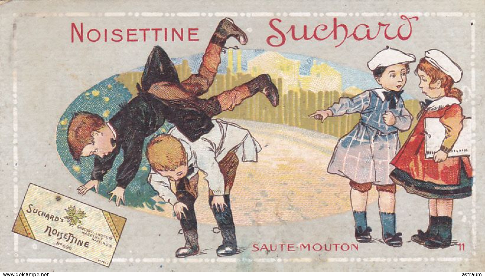 Chromo -publicité Chocolat Suchard -peu Courante- Noisettine -jeux - Enfants - Saute Mouton - Suchard