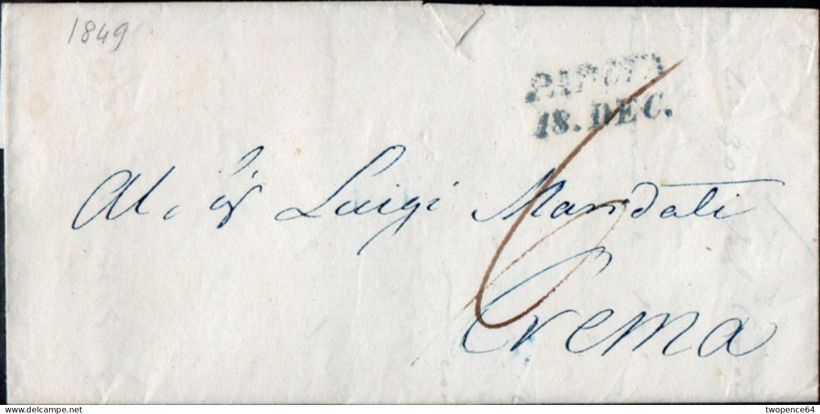 637 - LETTERA PREFILATELICA DA PADOVA A CREMA 1849 - 1. ...-1850 Prefilatelia