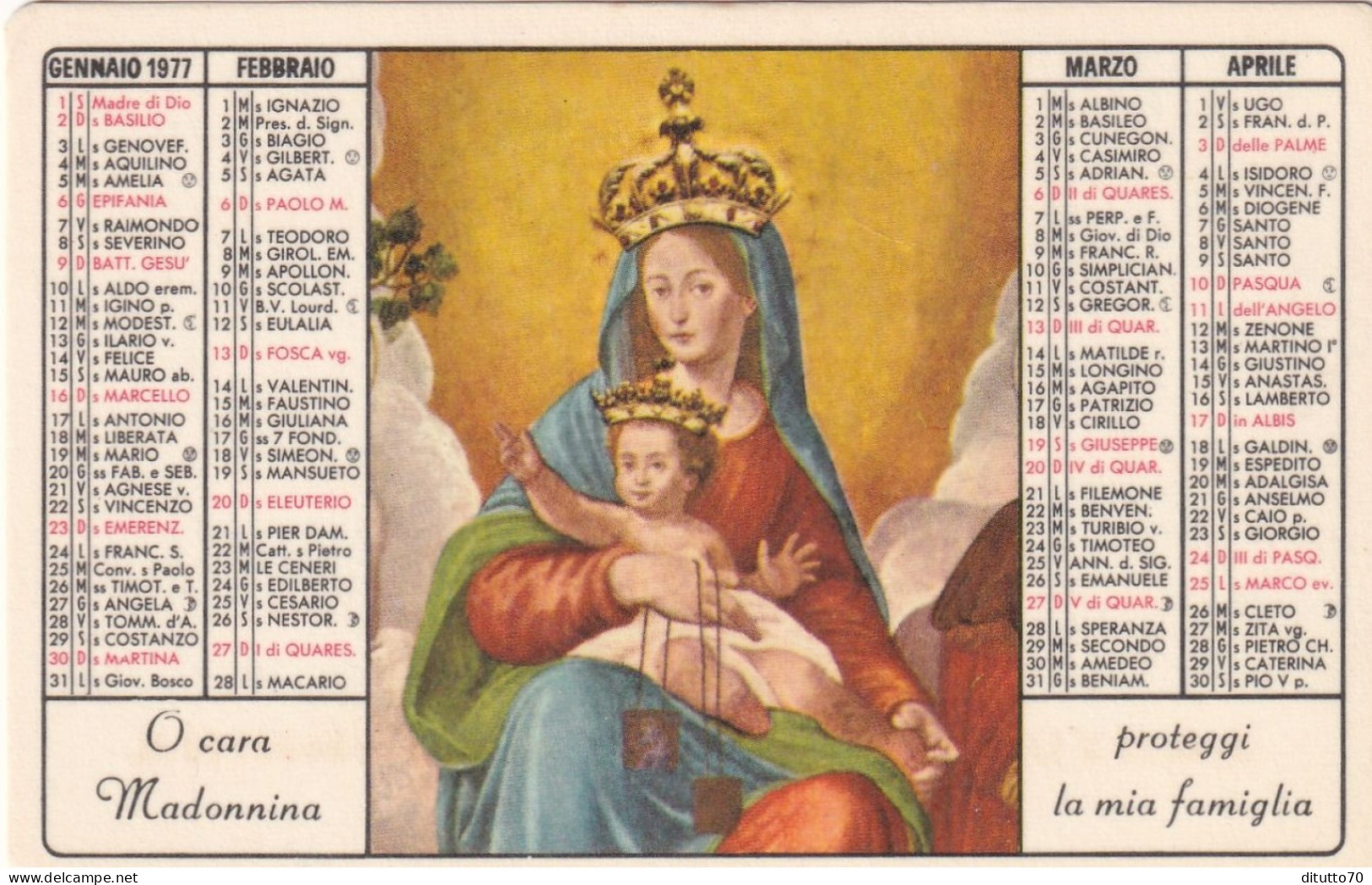 Calendarietto - Santuario Della Madonnina - Capannori - Lucca - Anno 19757 - Tamaño Pequeño : 1971-80