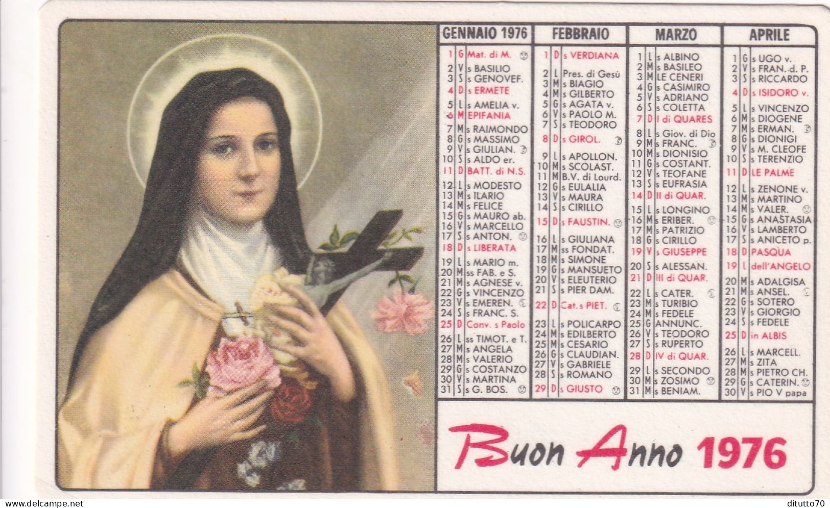 Calendarietto - Santuario Di S.teresa Del B.g. - Legnano - Anno 1976 - Petit Format : 1971-80