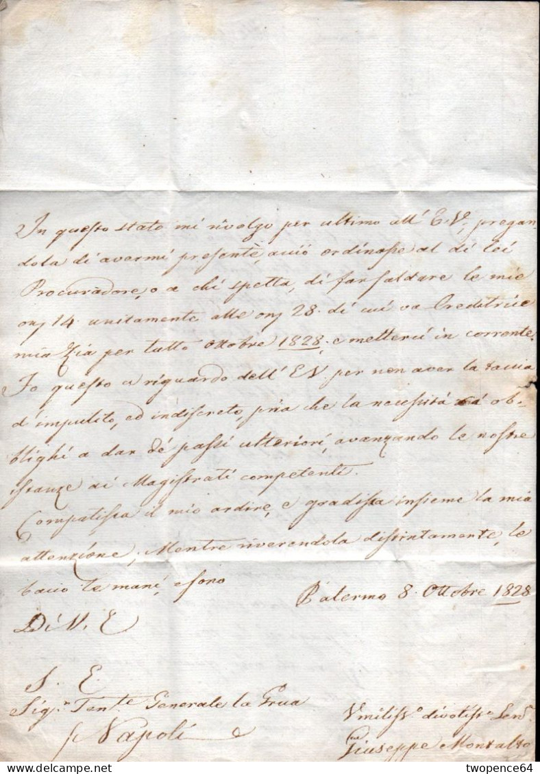 638 - LETTERA PREFILATELICA DA PALERMO A NAPOLI 1828 - ...-1850 Préphilatélie