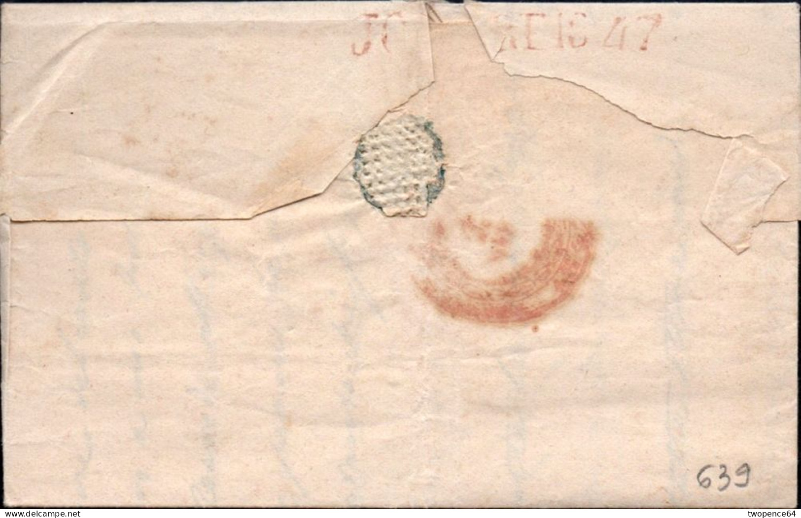 639 - LETTERA PREFILATELICA DA MESSINA A NAPOLI 1847 - VAPORI POSTALI - 1. ...-1850 Prephilately