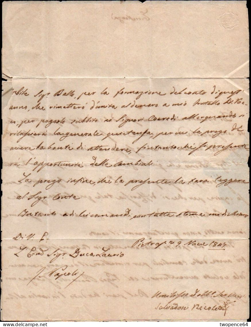 639 - LETTERA PREFILATELICA DA MESSINA A NAPOLI 1847 - VAPORI POSTALI - ...-1850 Voorfilatelie