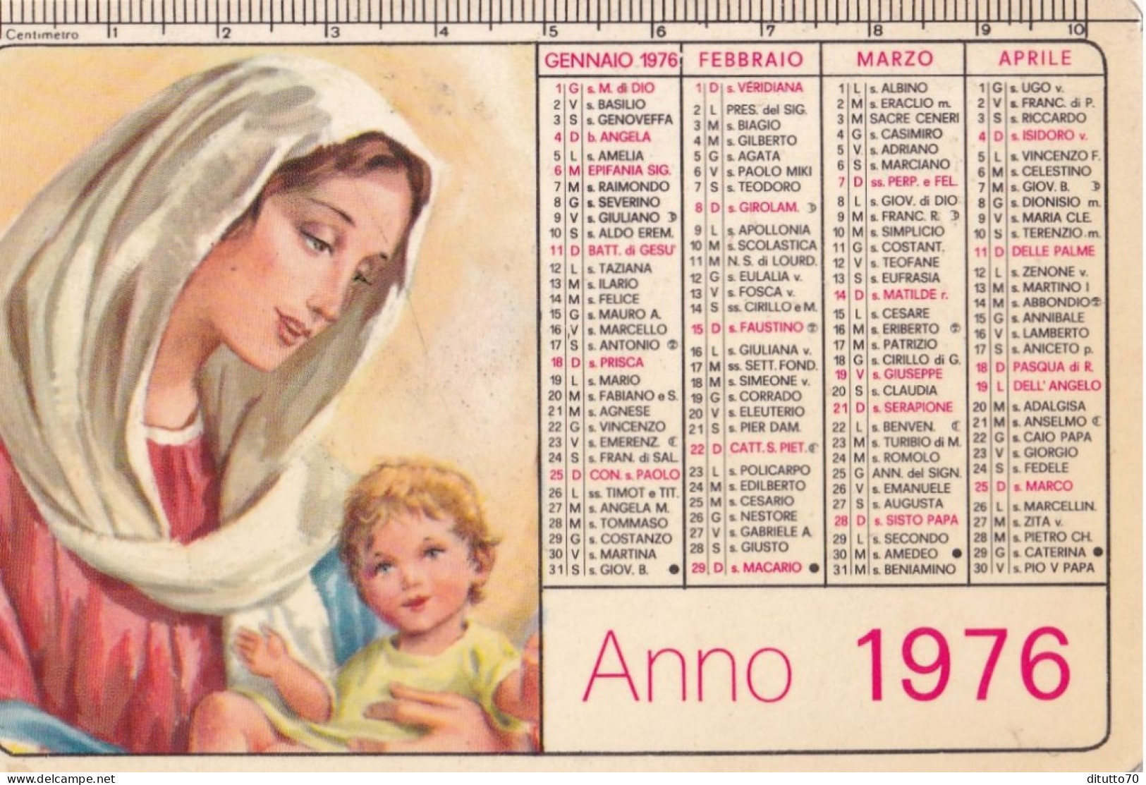 Calendarietto - Scuola Missionaria - Gesù Bambino - S. Antonio A Bate - Napoli - Anno 1976 - Kleinformat : 1971-80