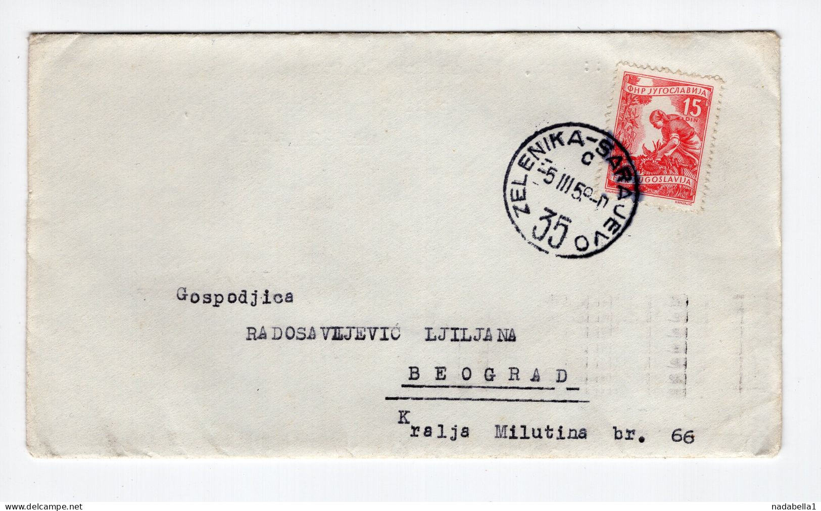 1959. YUGOSLAVIA,MONTENEGRO,HERCEG NOVI,TPO 35 ZELENIKA-SARAJEVO,COVER SENT TO BELGRADE - Cartas & Documentos