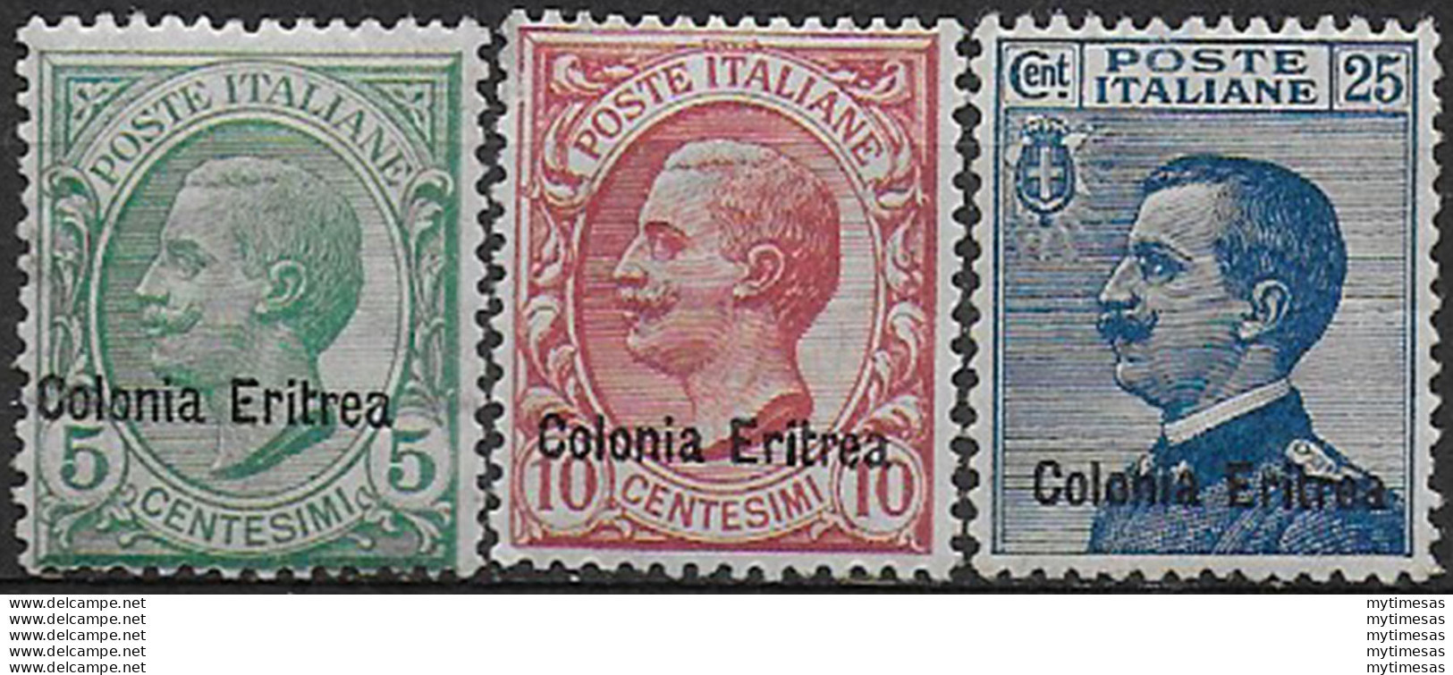1908-09 Eritrea VE III Overprinted 3v. MNH Sassone N. 31/33 - Unclassified