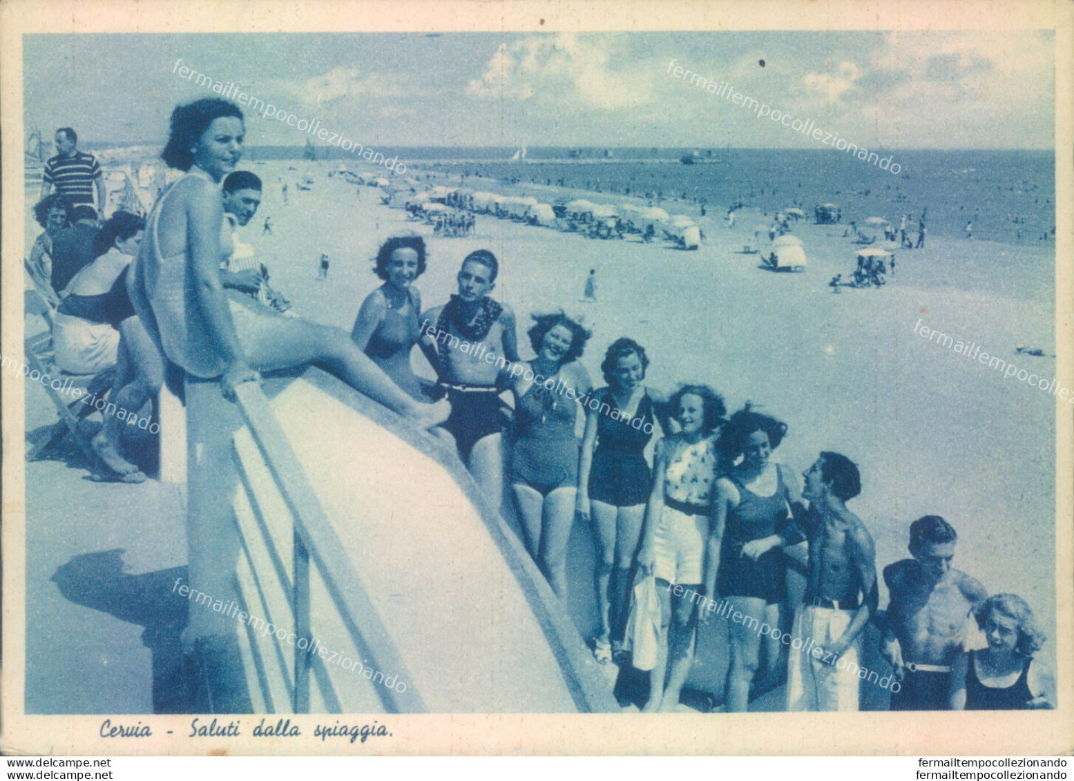 Aa593 Cartolina Cervia Saluti Dalla Spiaggia 1939 Provincia Di Ravenna - Ravenna