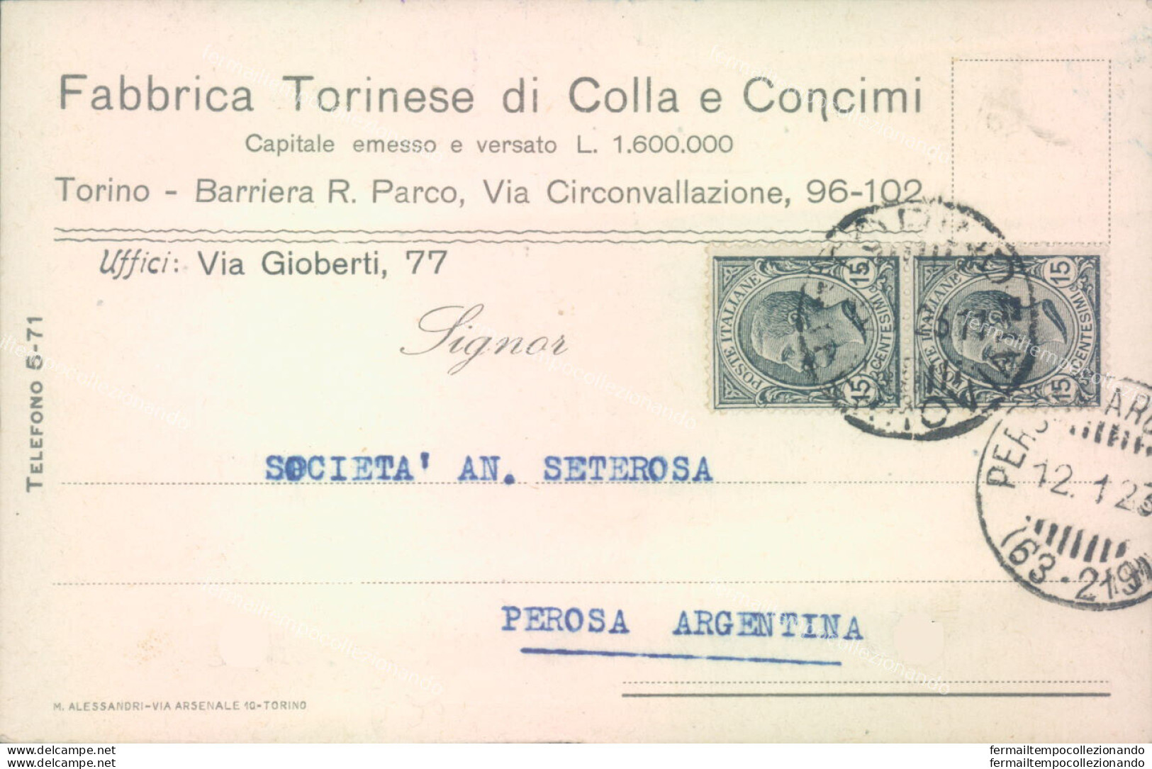 Aa512 Cartolina Commerciale Torino Citta' 1923 - Autres & Non Classés