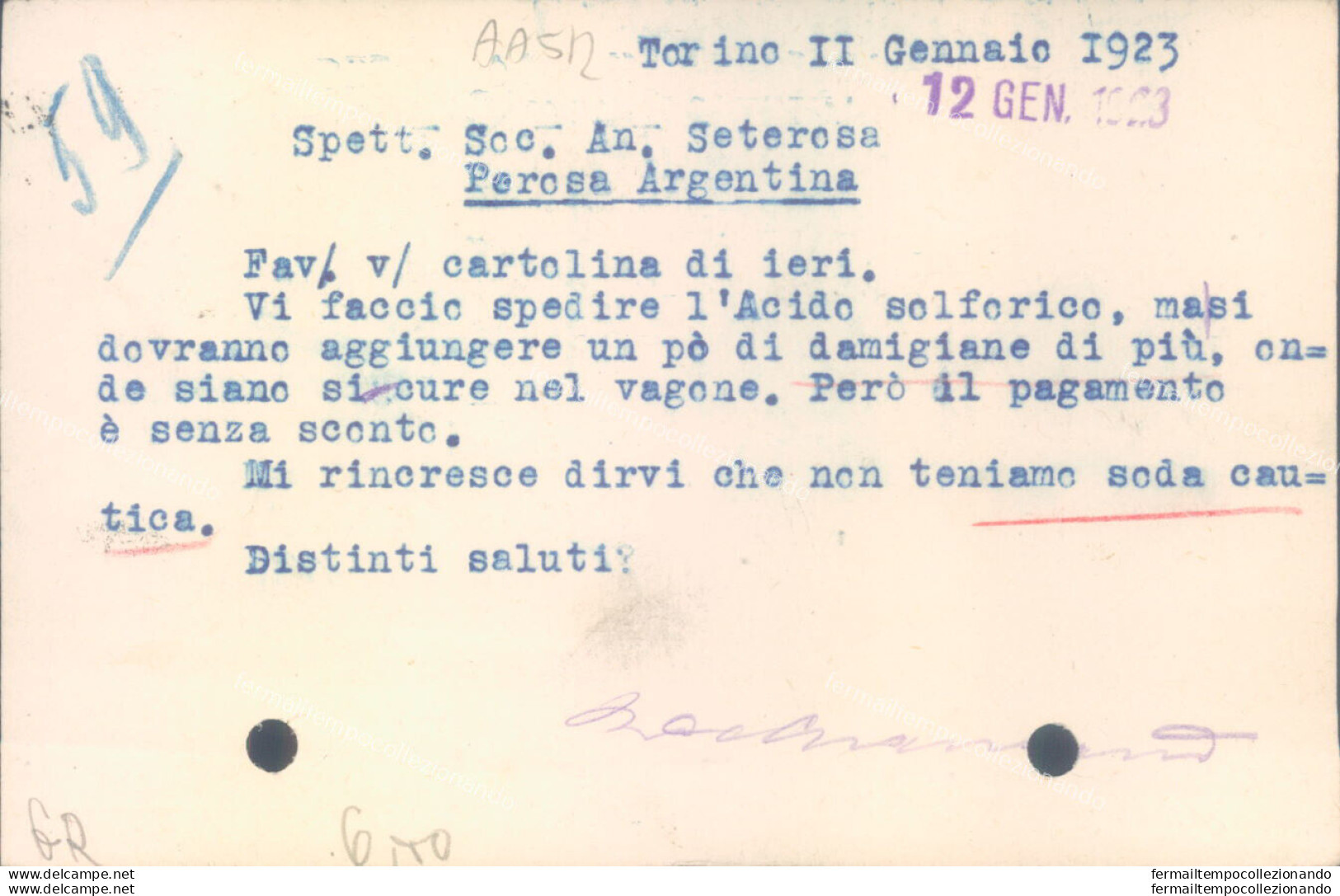 Aa512 Cartolina Commerciale Torino Citta' 1923 - Autres & Non Classés