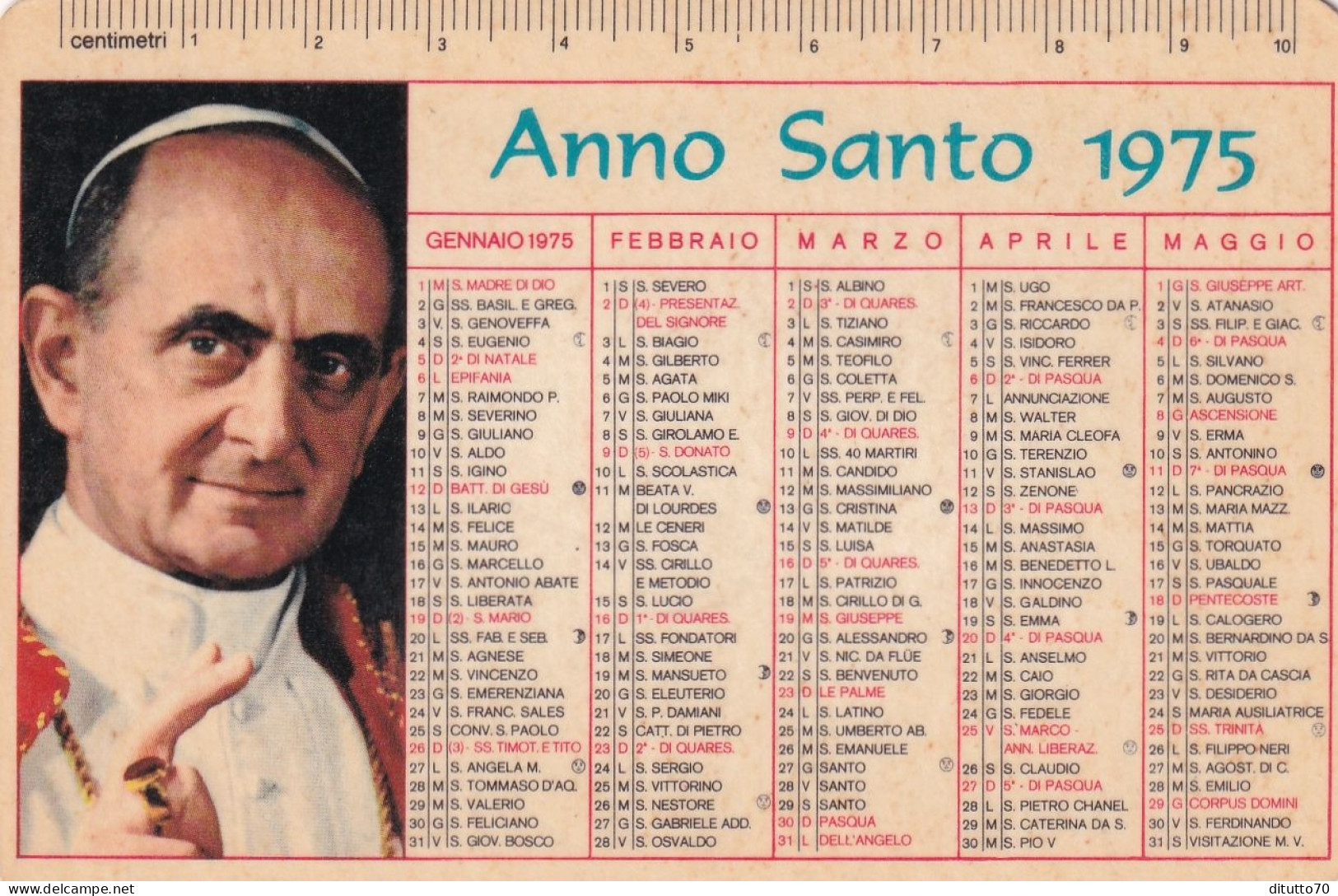 Calendarietto - Studentato Missionario - Bologna - Anno 1975 - Tamaño Pequeño : 1971-80