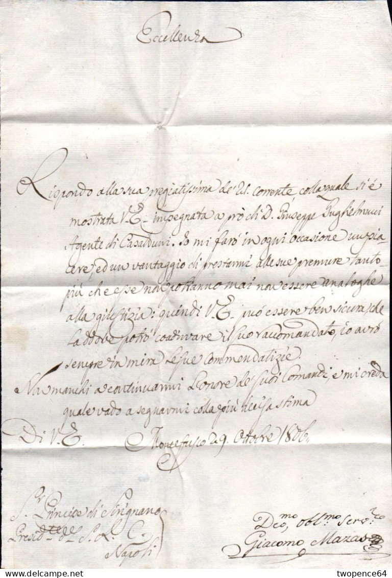 642 - LETTERA PREFILATELICA DA MONTEFUSCO A NAPOLI 1806 - 1. ...-1850 Prefilatelia