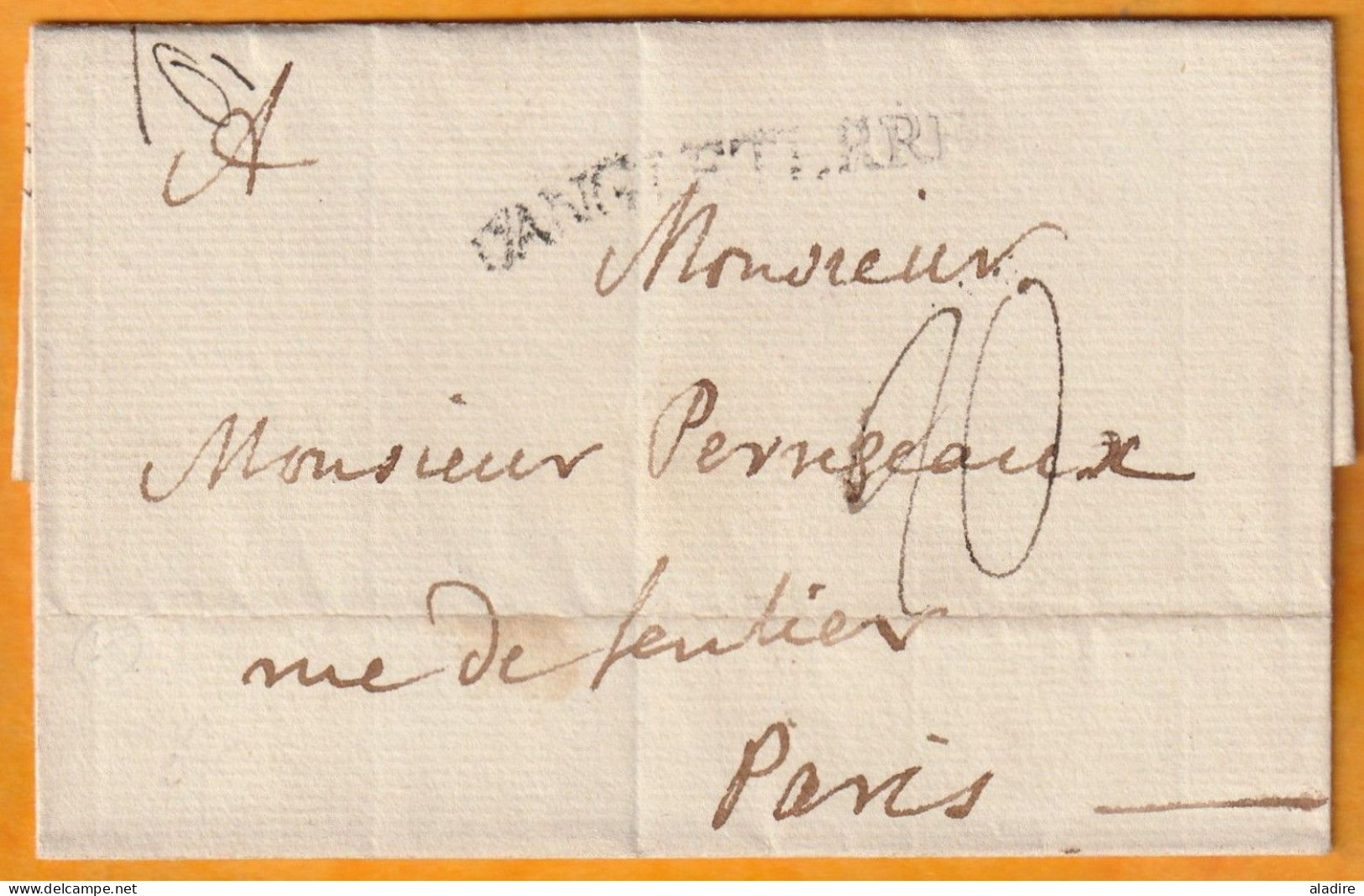 1786 - George III - Marque Postale DANGLETERRE Sur Enveloppe Pliée De London Londres Vers PARIS, France - Taxe 20 - Postmark Collection