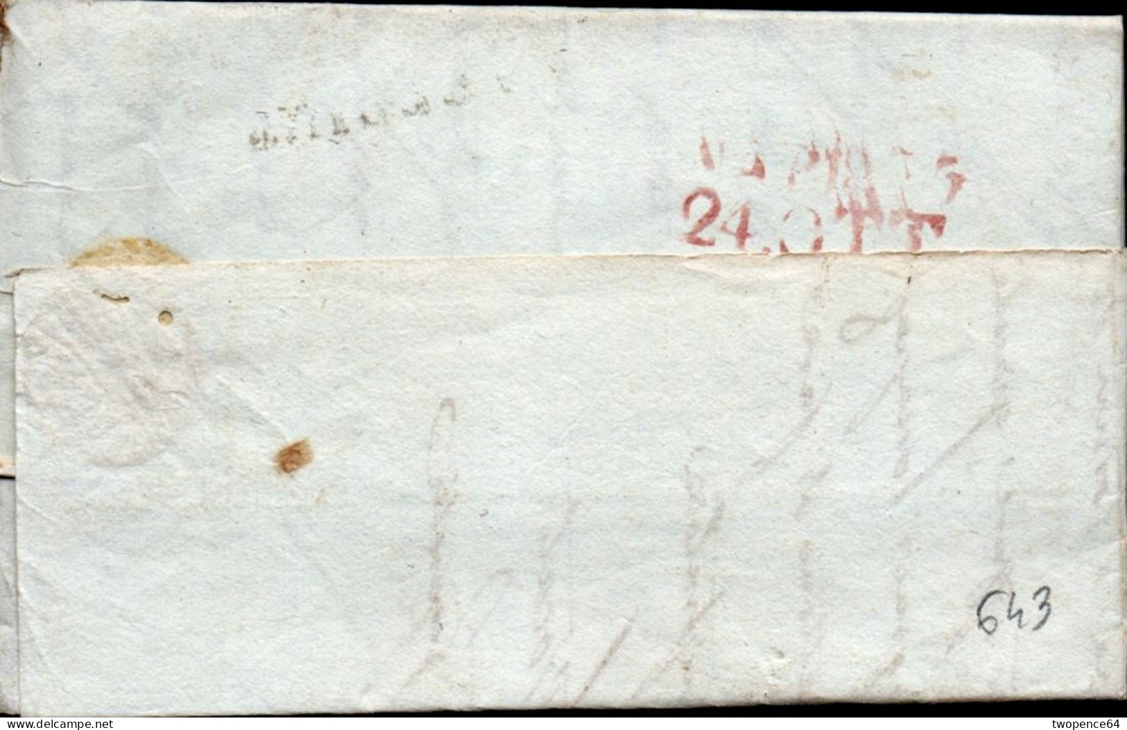 643 - LETTERA PREFILATELICA DA AVELLINO A GAETA 1825 - ...-1850 Préphilatélie