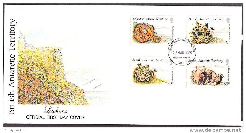 C0095 BRITISH ANTARCTIC TERRITORY 1989, SG167-70 Lichens FDC - Brieven En Documenten