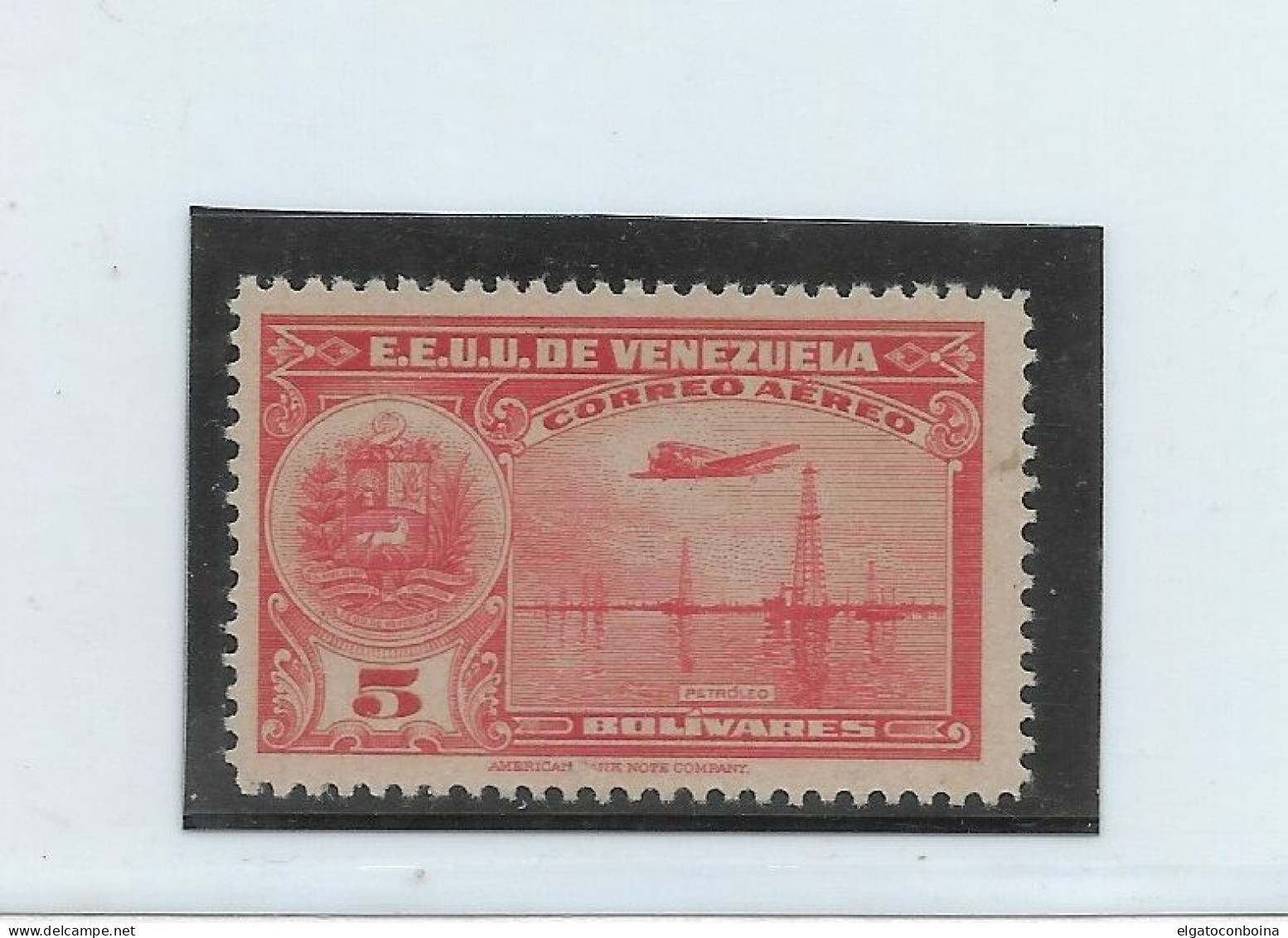 VENEZUELA 1947 OIL WELLS AND PLANE 5B SCARLET SC C235 MI 496 MNH - Venezuela