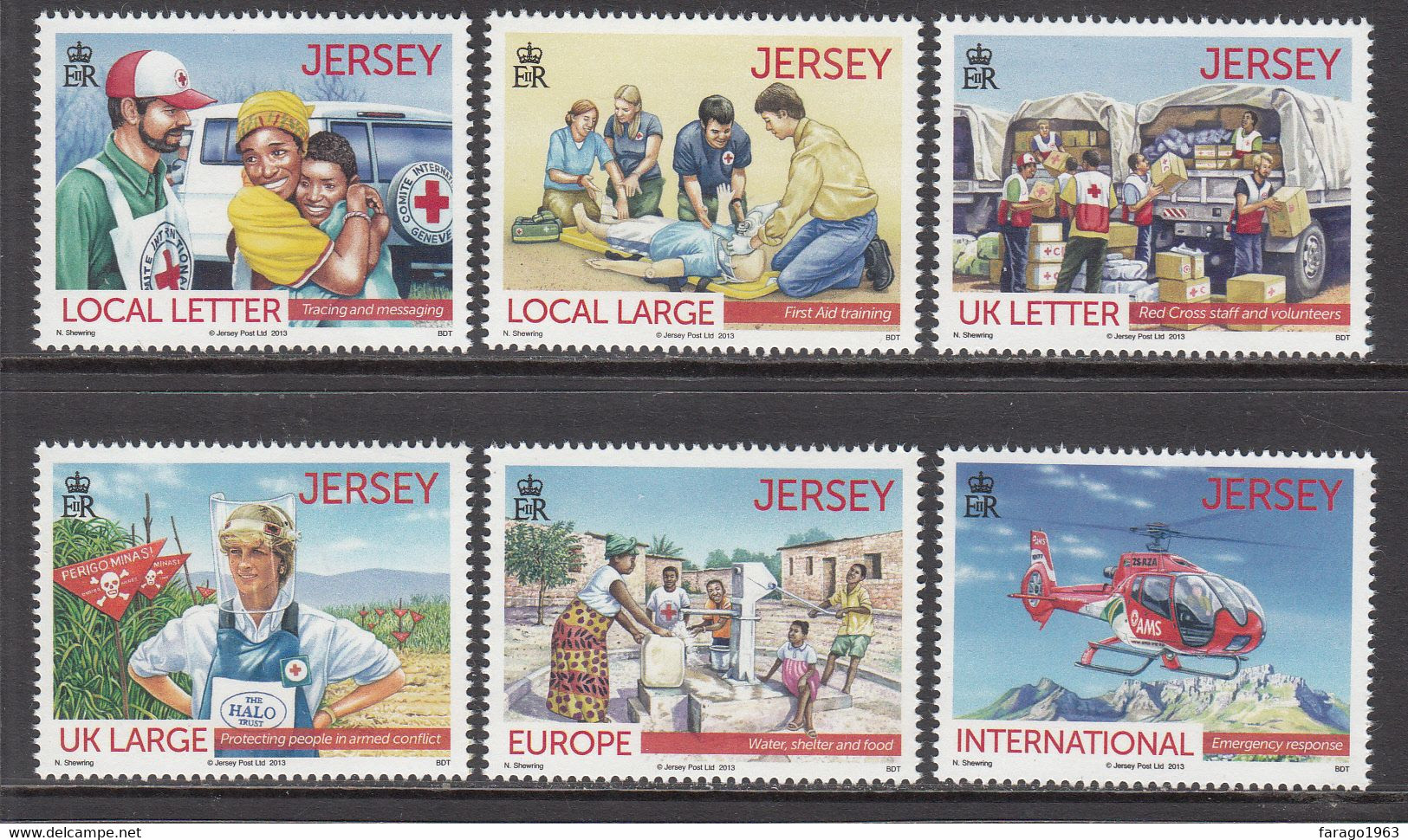 2013 Jersey Red Cross Helicopter Health Ambulance Developmentcomplete Set Of 6 MNH @ BELOW FACE VALUE - Jersey