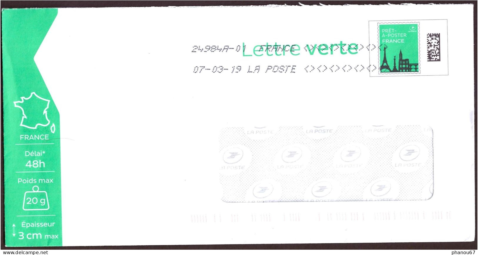 France, PAP Lettre Verte 20 Gr, 2019 - Standard Postcards & Stamped On Demand (before 1995)