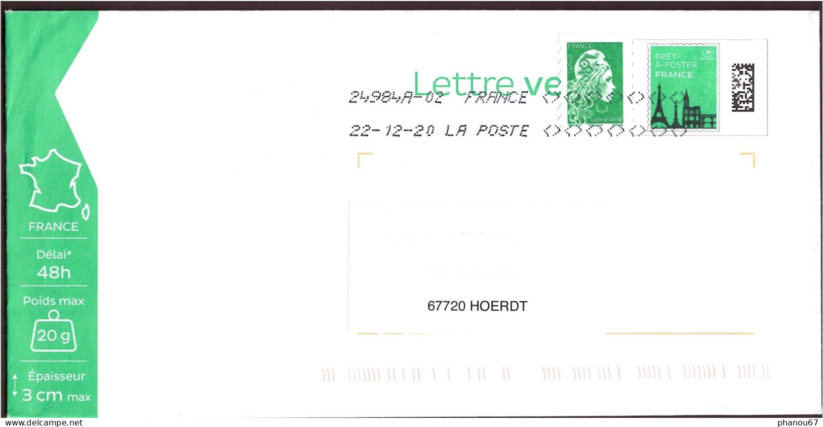France, PAP Lettre Verte 20 Gr, 2019 - Cartes Postales Types Et TSC (avant 1995)