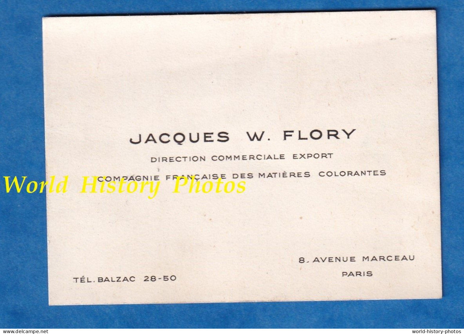 Carte De Visite Ancienne - PARIS 8e - Monsieur Jacques W. FLORY Compagnie Française Des Matiéres Colorantes - Généalogie - Visiting Cards