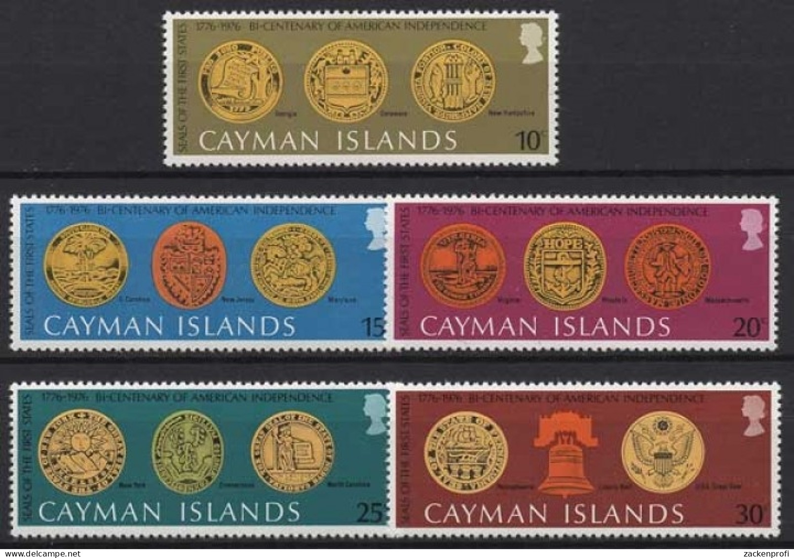 Cayman-Islands 1976 Unabhängigkeit Amerikas Siegel 368/72 Postfrisch - Caimán (Islas)