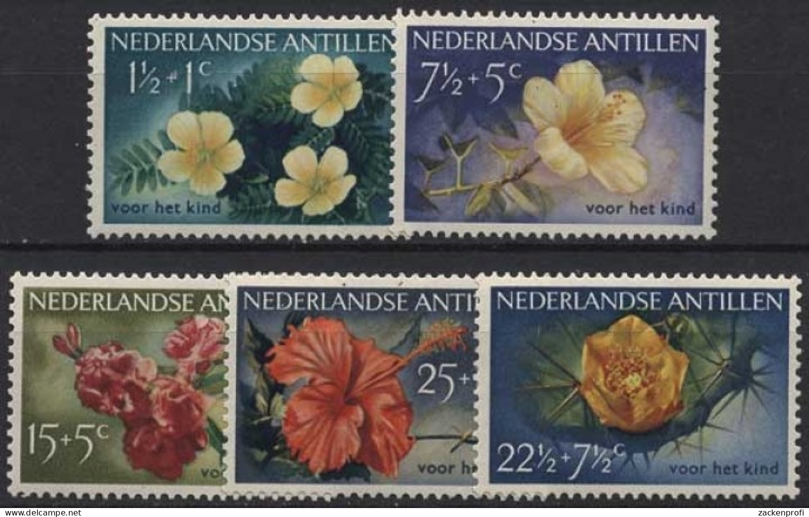 Niederländische Antillen 1955 Jugendwohlfahrt Blumen 43/47 Postfrisch - Curacao, Netherlands Antilles, Aruba