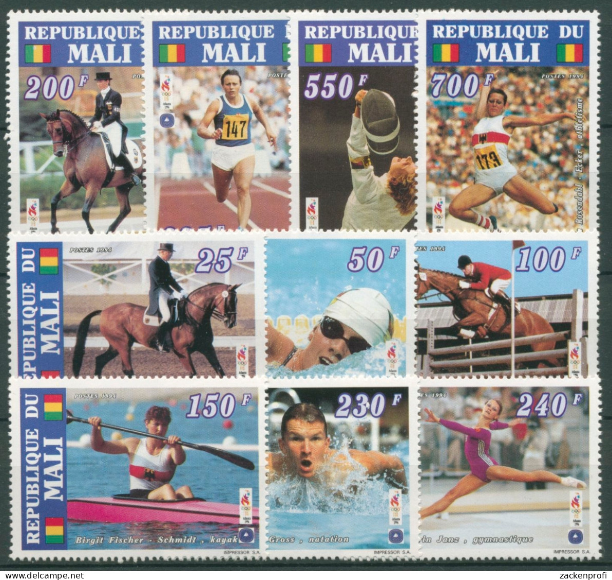 Mali 1995 Olymp. Sommerspiele Atlanta Deutsche Sieger 1327/36 A Postfrisch - Mali (1959-...)