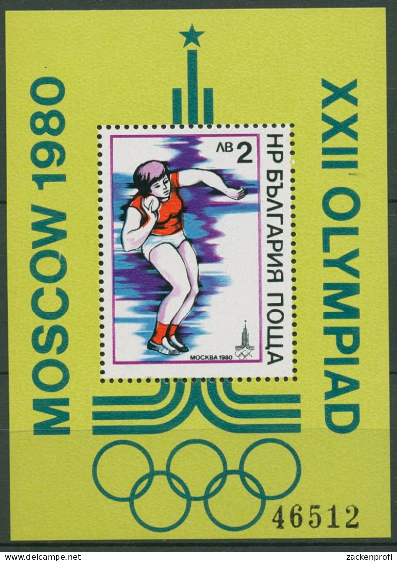 Bulgarien 1979 Olympia Moskau Kugelstoßen Block 96 Postfrisch (C94898) - Blocks & Sheetlets