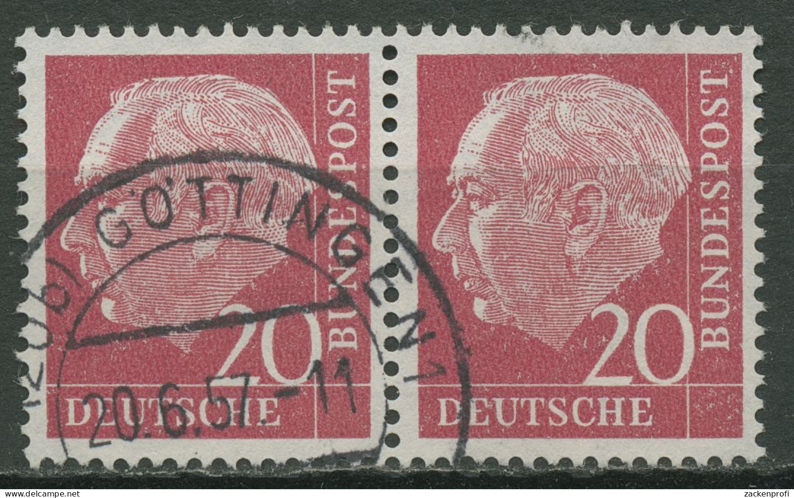 Bund 1954 Th. Heuss I Bogenmarken 185 Waagerechtes Paar Gestempelt - Used Stamps