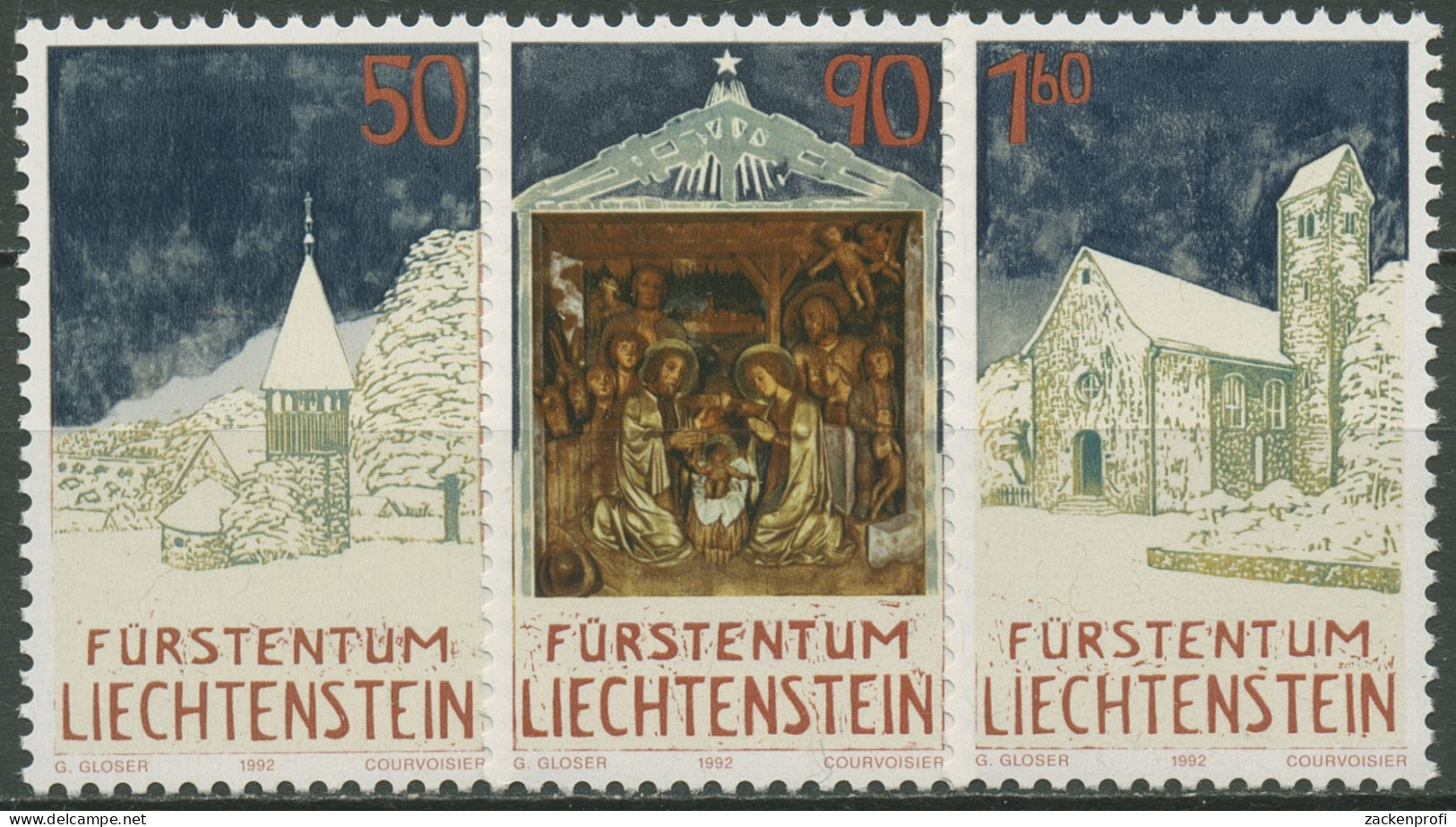 Liechtenstein 1992 Weihnachten Krippe Und Kapellen 1050/52 Postfrisch - Neufs