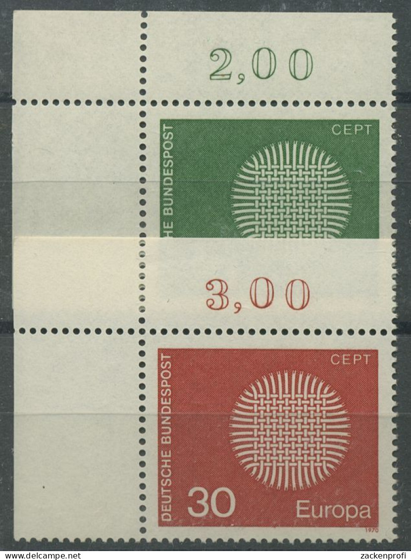 Bund 1970 EUROPA CEPT 620/21 Ecke 1 Oben Links Postfrisch (E208) - Ungebraucht