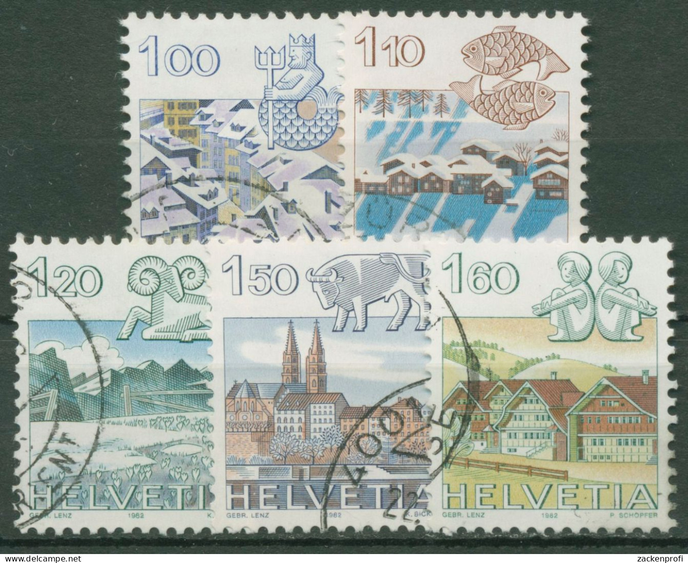 Schweiz 1982 Landschaften Tierkreiszeichen 1227/31 Gestempelt - Used Stamps