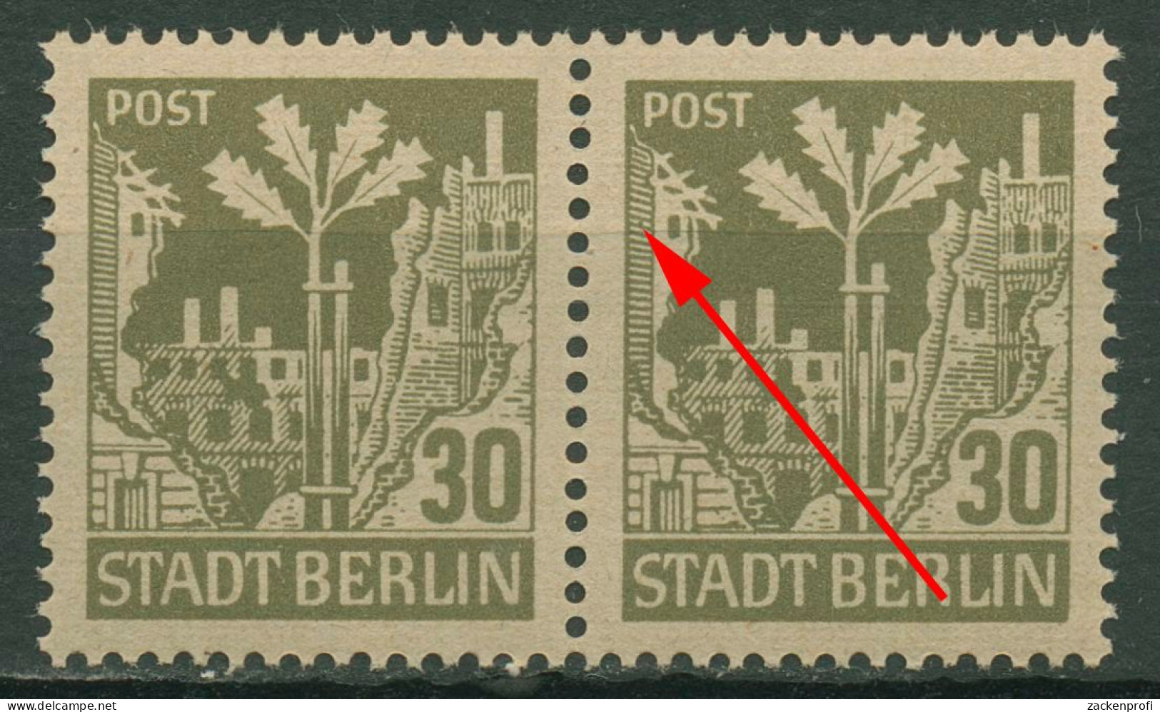 SBZ Berlin & Brandenburg 1945 Freimarke Plattenfehler 7 Aa Waz F 43 A Postfrisch - Berlin & Brandenburg
