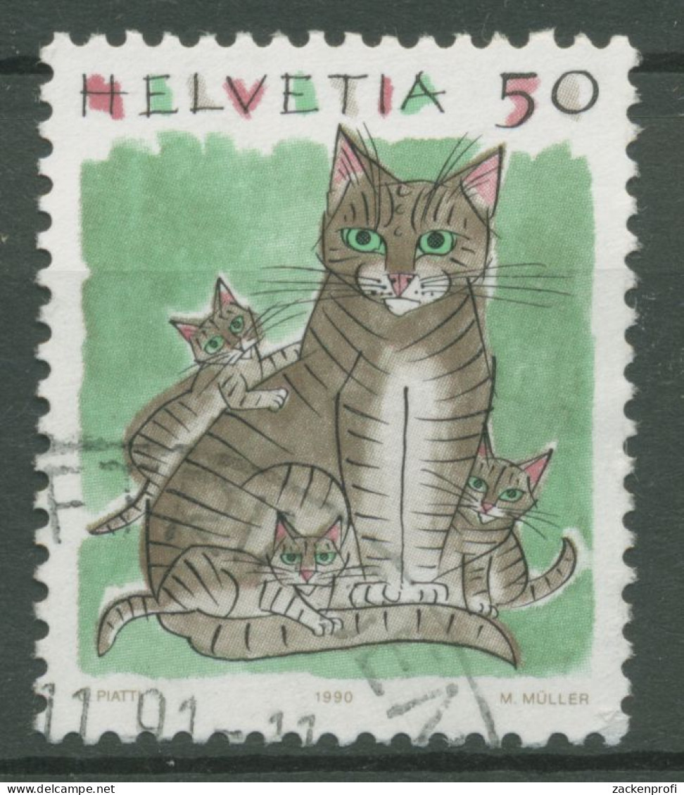 Schweiz 1990 Tiere Katzen Hauskatze 1414 Gestempelt - Oblitérés