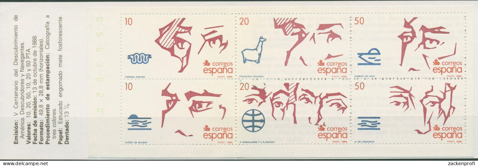 Spanien 1988 Entdeckung Amerikas Markenheftchen MH 6 Postfrisch (C97590) - Unused Stamps
