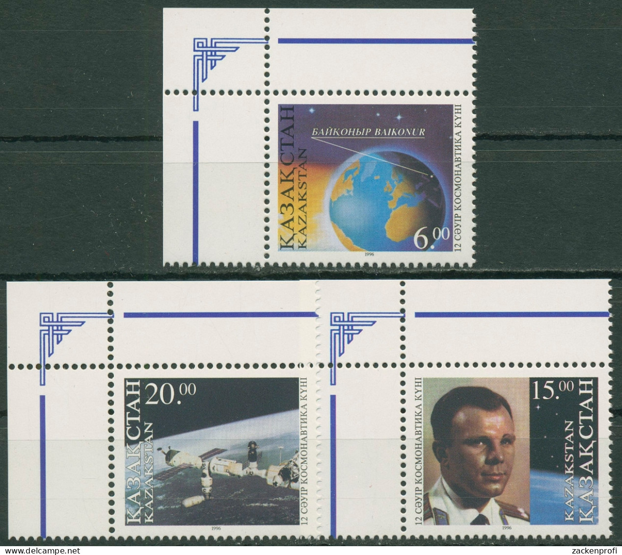 Kasachstan 1996 Tag Der Kosmonautik Jurij Gagarin 115/17 Ecke Postfrisch - Kasachstan