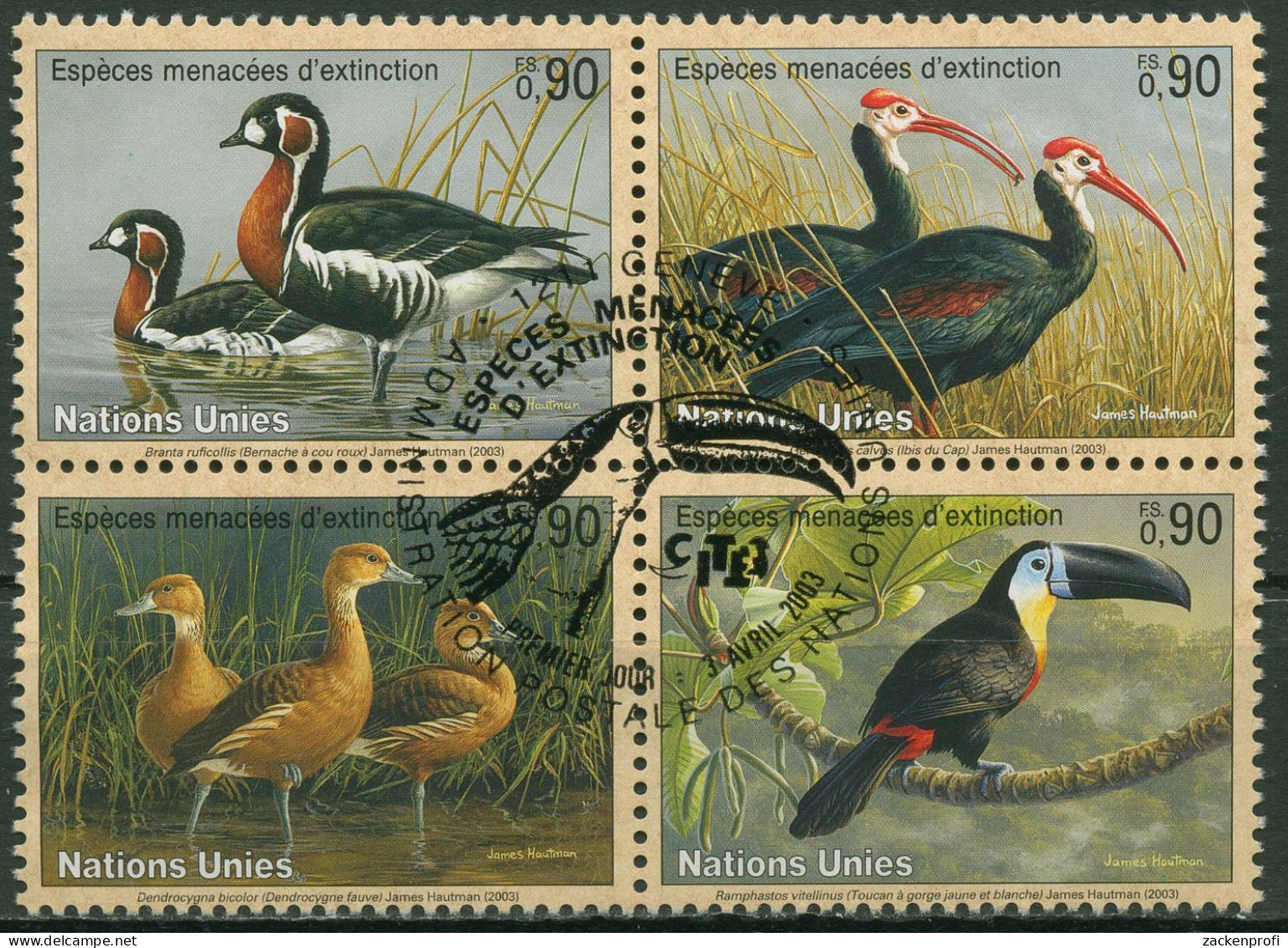 UNO Genf 2003 Gefährdete Tiere Vögel Gänse Tukan 466/69 ZD Gestempelt - Used Stamps