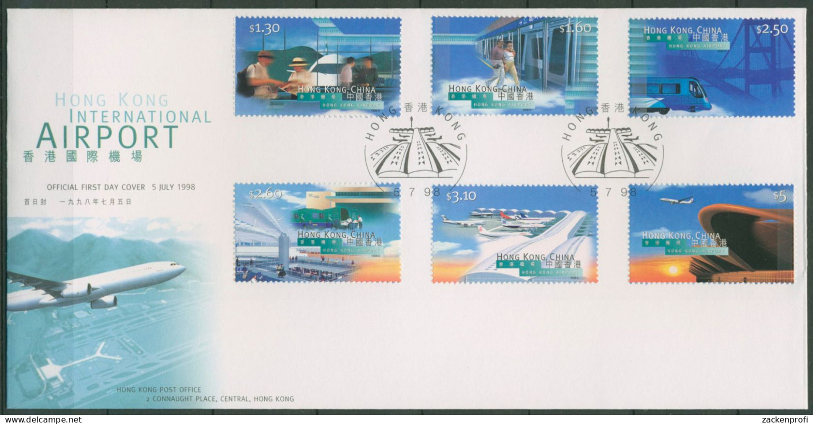 Hongkong 1998 Eröffnung D. Flughafens Chek Lap Kok 843/48 FDC (X99236) - FDC